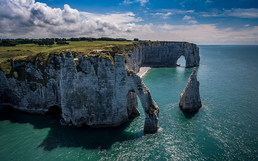 Etretat, pantai, Normandia, tebing, Selat Inggris, lengkungan, Prancis untuk dengan resolusi . Kualitas tinggi Wallpaper HD