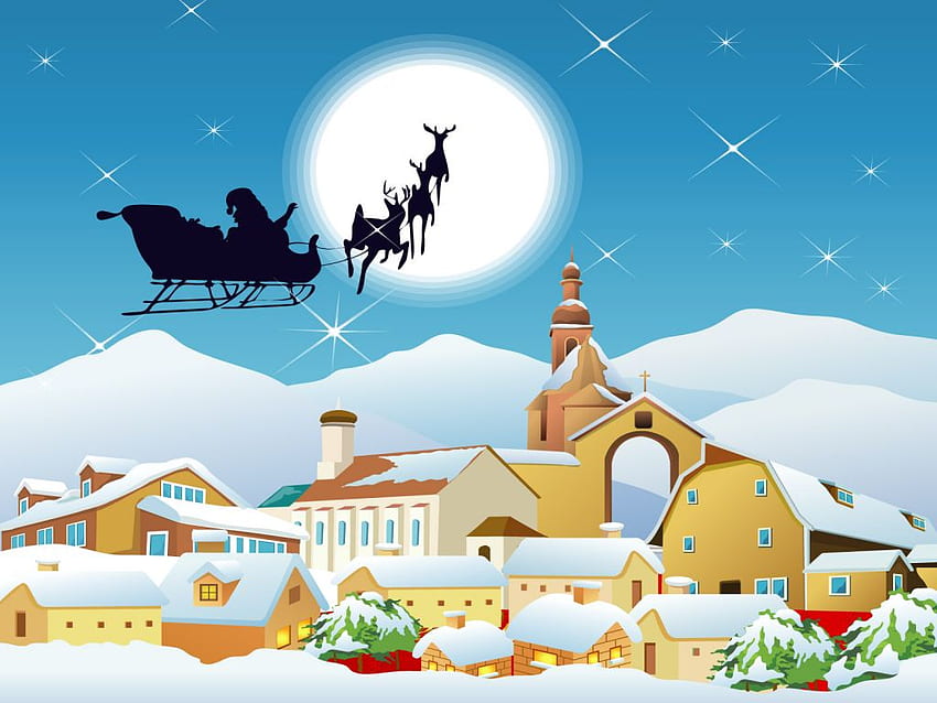 Santa uçan, tatil, ay, kar, noel, sinek, santa HD duvar kağıdı