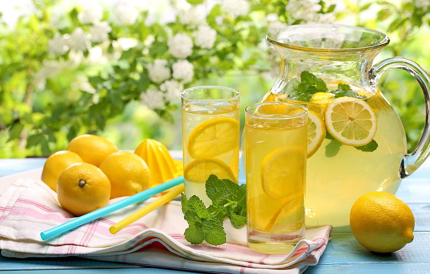 été, fleurs, boisson, frais, citrons, limonade, citrons, limonade pour , section еда, Jus de citron Fond d'écran HD