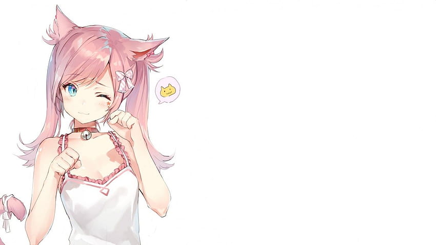 Chica anime, pelo rosa, orejas de animal, guiño, chica gato - Anime Cute Wink Girl fondo de pantalla