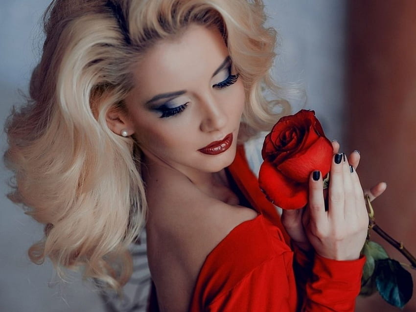 Piękny, uroda, czerwony, kobieta, piękny, Beaut, dziewczyna, model, róża Tapeta HD