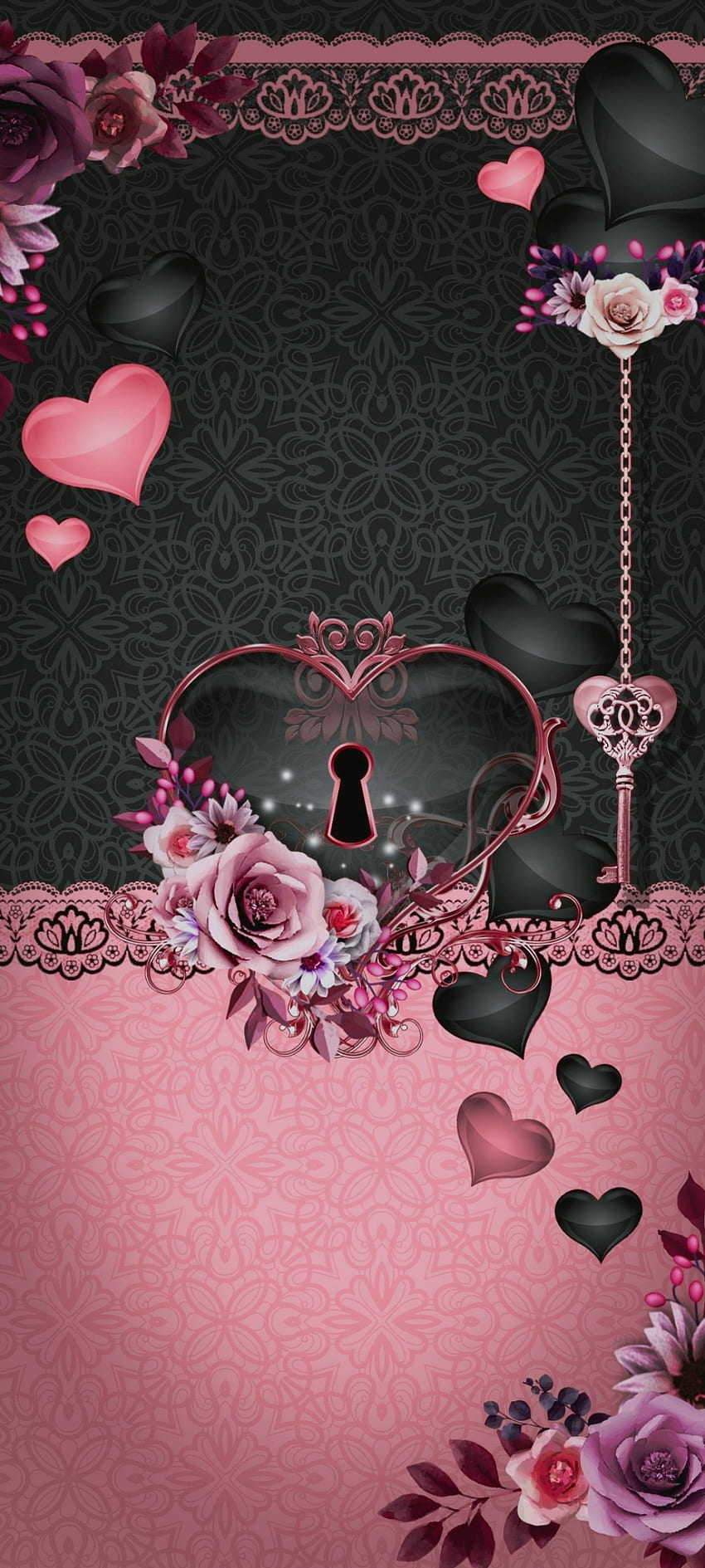 豪華な花ハート、愛、オルガン、赤、美しい、ピンク、キー、バレンタインデー HD電話の壁紙