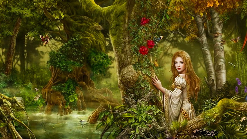 Fantasy girl, fantasy, princess, forest, art, cris ortega, girl HD