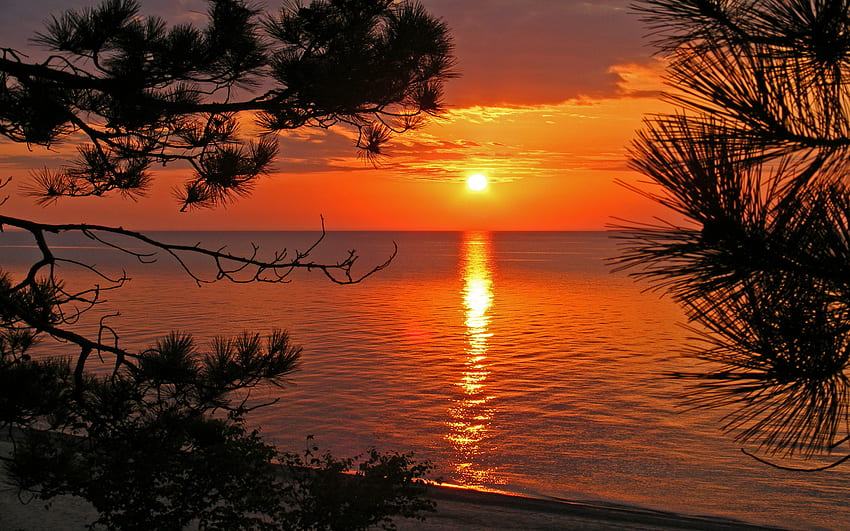 12 Mile Beach Sunset, glow, red, beautiful, reflections, fiery HD wallpaper