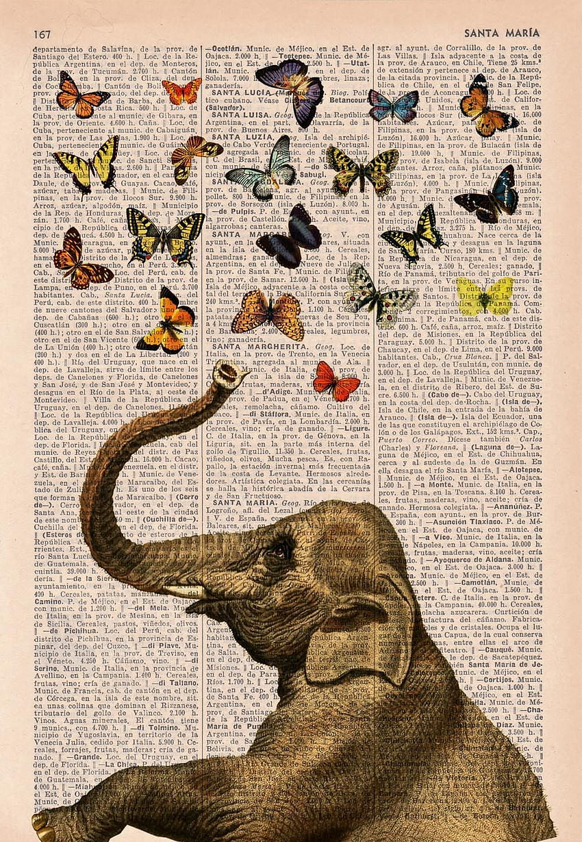 Elephant Butterfly Print - Dictionary Anatomy - Nursery Wall Art - Elephant Wall Art - Vintage Book Print - Baby Shower Gift - ANI088 in 2021. Elephant art, Art, Elephant HD phone wallpaper