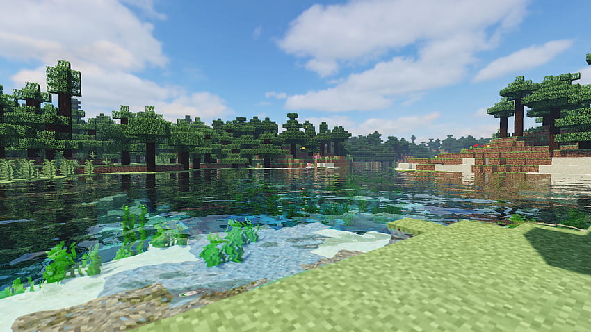 Minecraft Plains Shaders Bäume Wald Wasser See - Auflösung: HD-Hintergrundbild