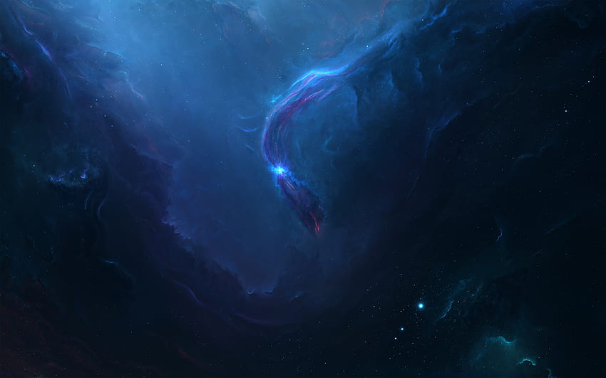 Blue nebula, space, dark, clouds HD wallpaper