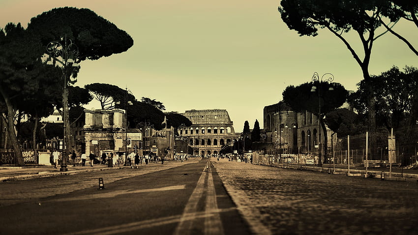 rome, italy, colosseum, city, street, people, road, trees Colosseum, Italy, Rome HD wallpaper
