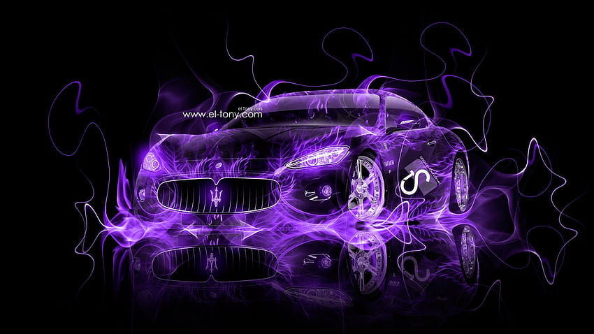 Purple car going in a neon lights tunnel 4K wallpaper download