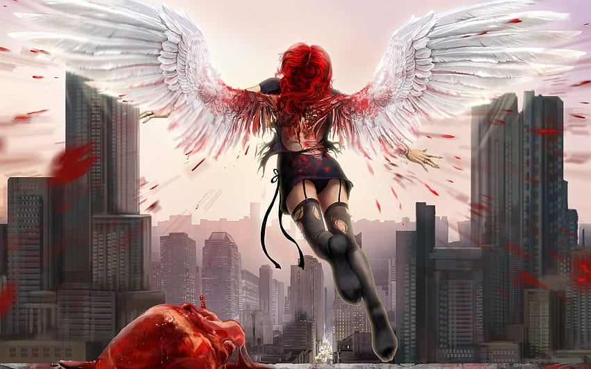 Мрачен ужас готик любов романтика ангели кръв кръв момиче жени градове, романтичен ужас аниме HD тапет