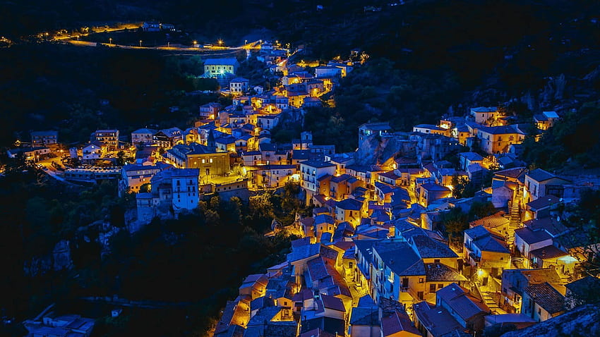 Italy At Night, Italian Village HD wallpaper