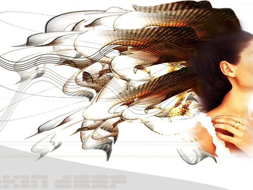 3D Fantasy Girl, feathered, profile, girl, hair, beauty HD wallpaper