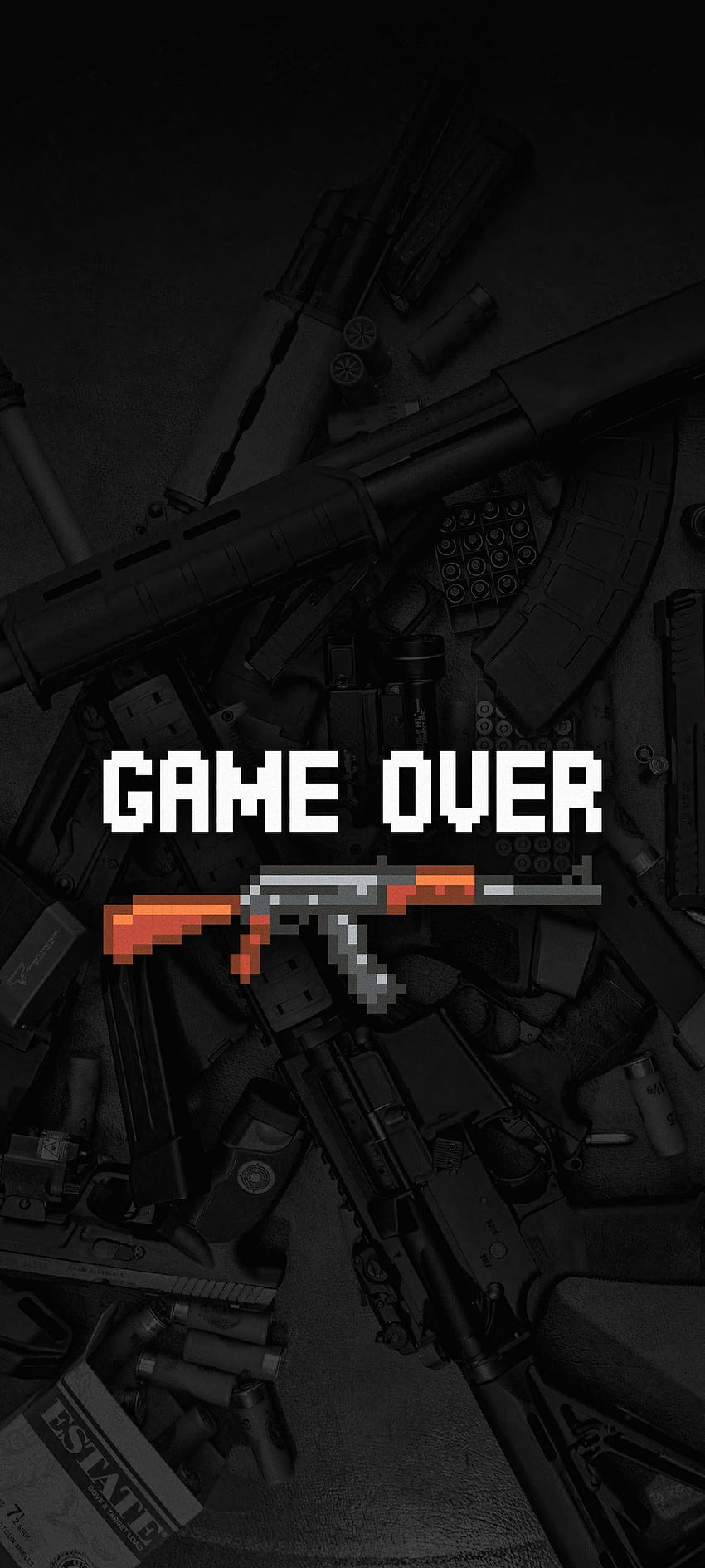 Game Over AK47, game over, картечница, пистолет, оръжие, игри, дизайн, щурмова пушка HD тапет за телефон