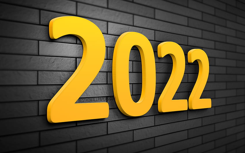 2022 żółte cyfry 3D, 2022 koncepcje biznesowe, szary mur, 2022 nowy rok, Szczęśliwego Nowego Roku 2022, kreatywny, 2022 rok, 2022 na szarym tle, 2022 koncepcje, 2022 rok cyfry Tapeta HD