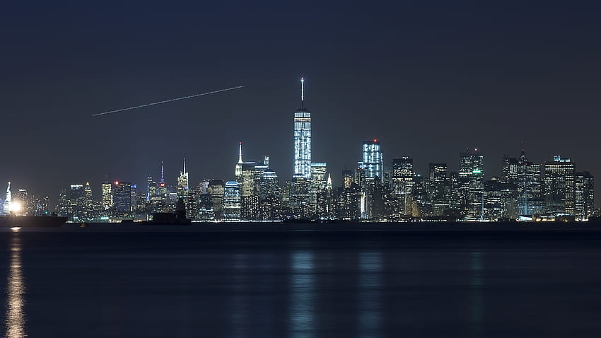 New York, notte, skyline, New York, vista Sfondo HD