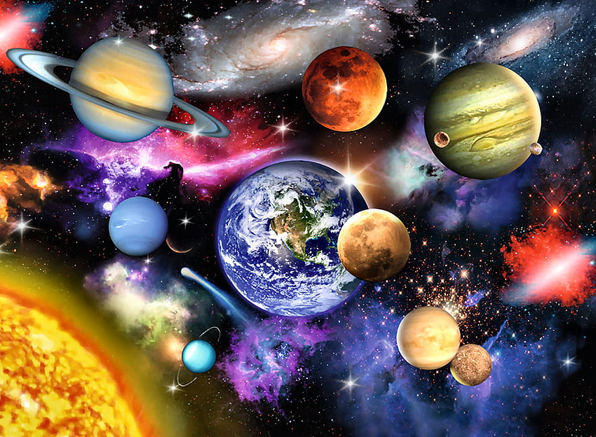 Sistema solare F, opera d'arte, schermo panoramico, sistema solare, pittura, arte, bella, illustrazione Sfondo HD