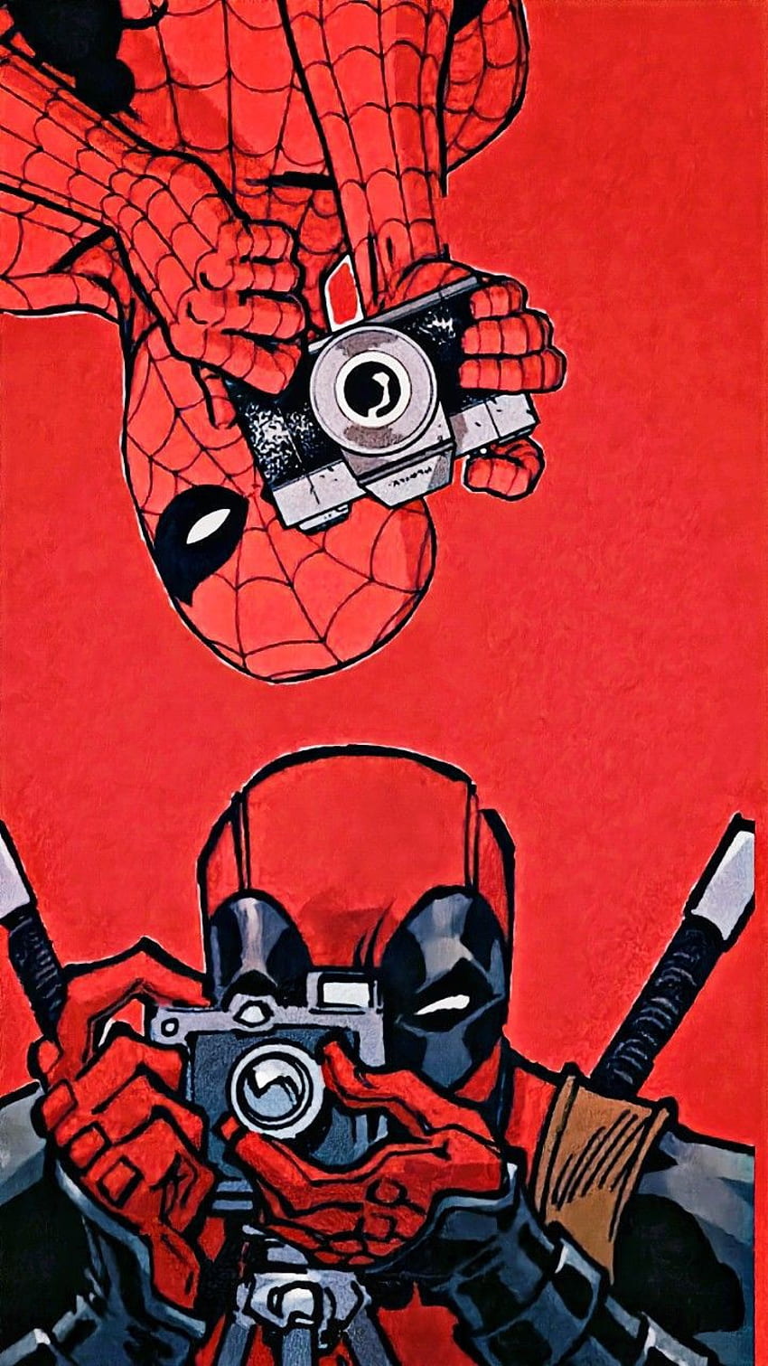 デッドプールスパイダーマン、赤、アート HD電話の壁紙