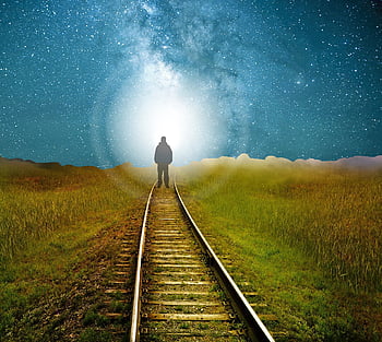 Art, Shine, Light, Silhouette, Road, Starry Sky, Railway HD wallpaper |  Pxfuel