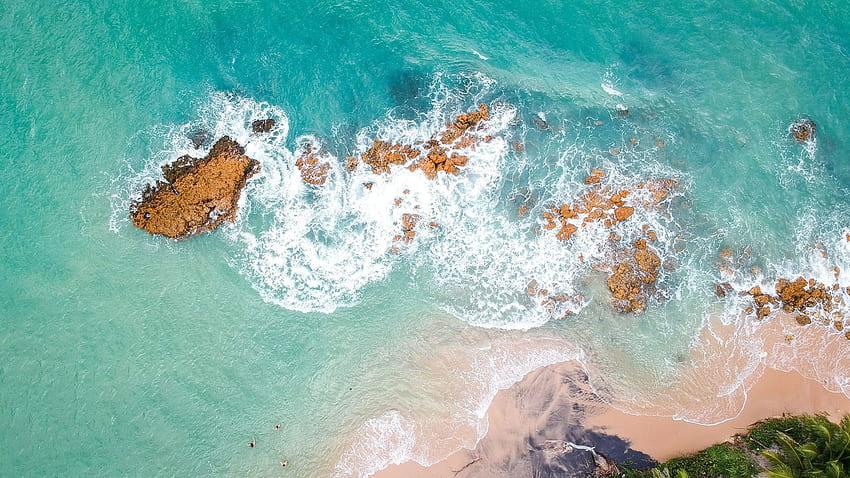 Aerial shot, coast, sea waves, Tropical Waves HD wallpaper