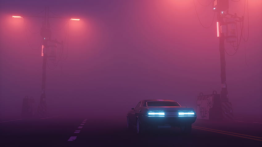 Coche de carretera neblinoso, calle neblinosa fondo de pantalla