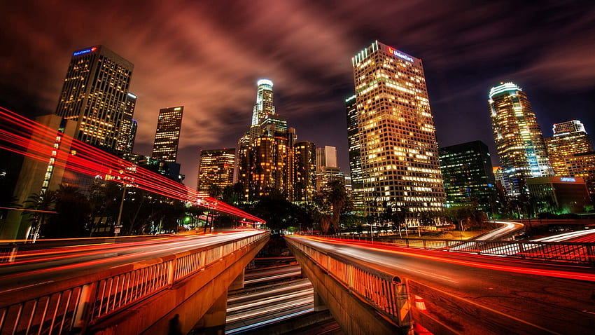 Städte, Nacht, Stadt, Bewegung, Verkehr, Wolkenkratzer, Geschwindigkeit, r, Los Angeles HD-Hintergrundbild