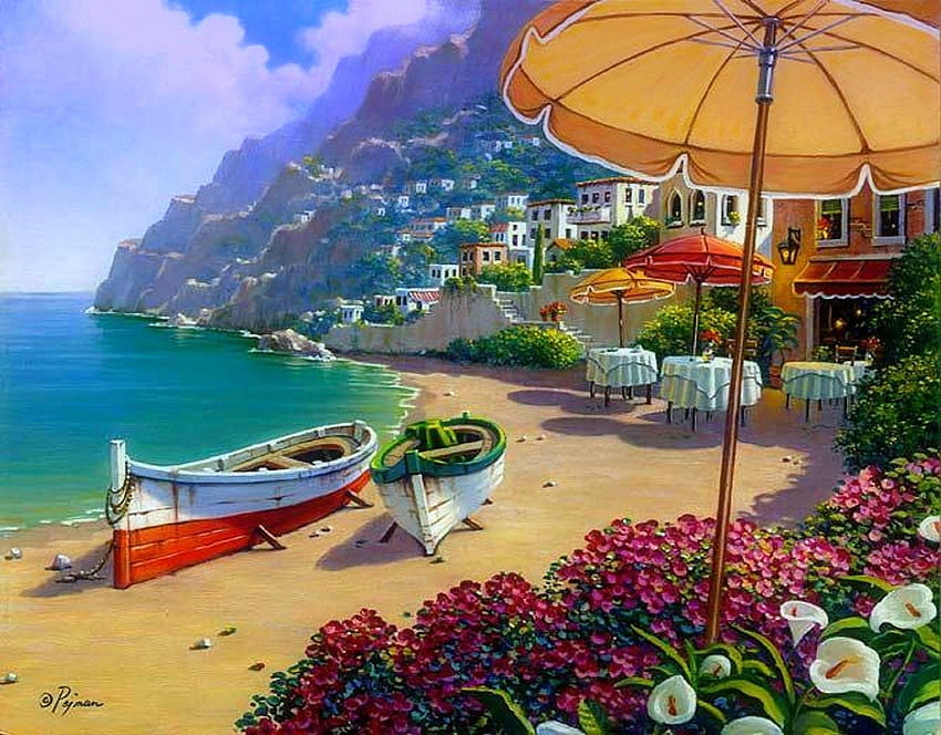 ชายหาด: อ่าวนักท่องเที่ยวอิตาลี สถานที่ท่องเที่ยวที่สวยงาม ed ความฝัน วาดอิตาลี วอลล์เปเปอร์ HD