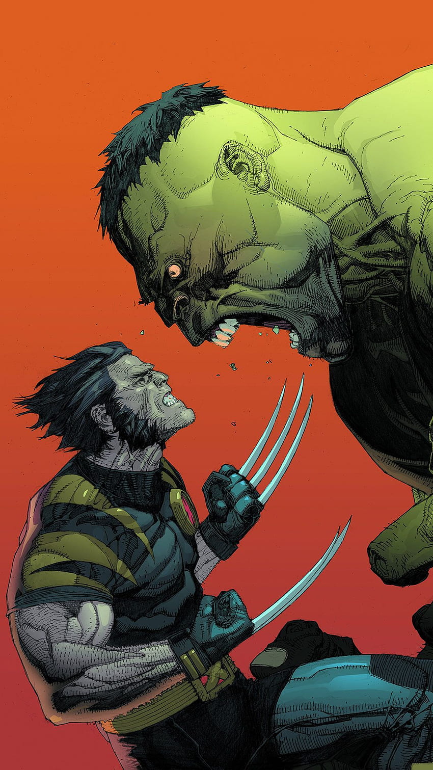 Hulk vs Wolverine Móvil 20652. Arte. Casco fondo de pantalla del teléfono
