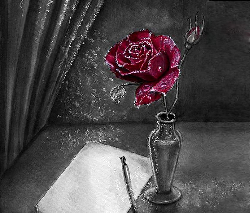o que escrever, rosa, carta, amor, vermelho papel de parede HD
