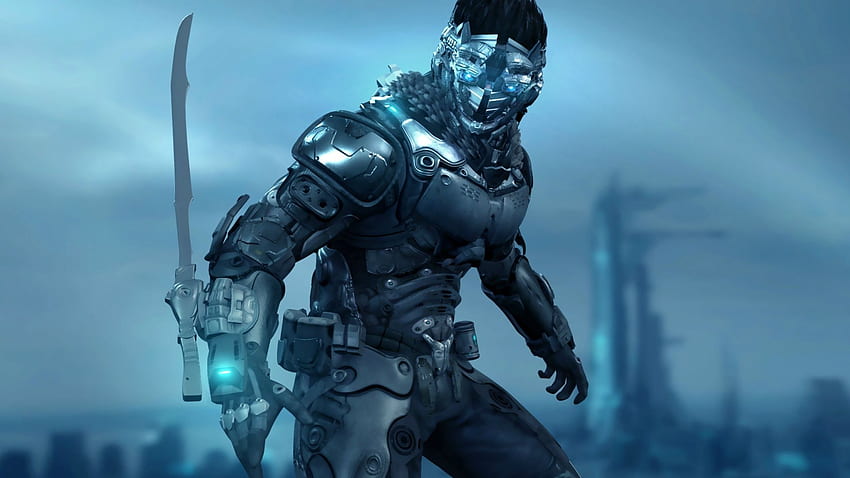 Full cyborg warrior armor blade futuristic, Robot Warrior HD wallpaper