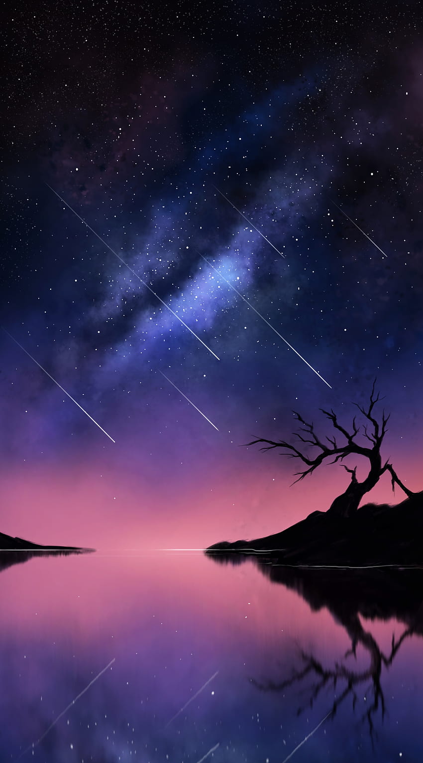 예술, 우주, 실루엣, 나무, 트리, 혜성, 혜성 HD 전화 배경 화면
