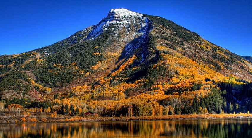 Mountain, autumn, nature, lake HD wallpaper