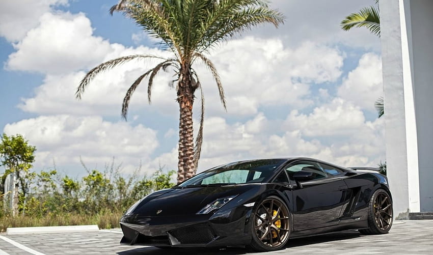 Lamborghini-Gallardo, Hitam, Mobil Super, Lambo, Roda Kustom Wallpaper HD