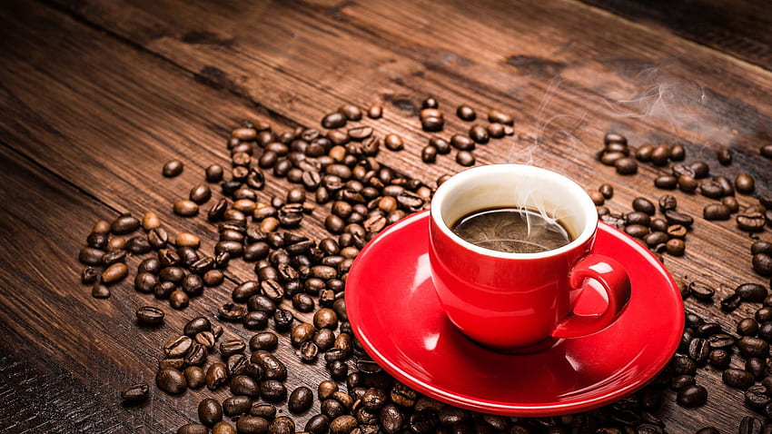Red Coffee Cup and Coffee Beans PC and Mac HD wallpaper
