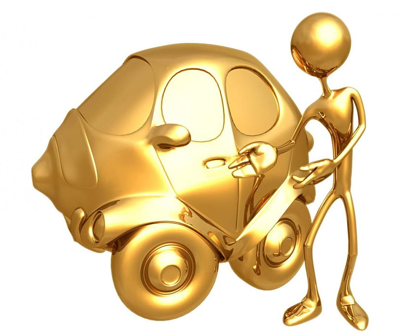 Golden Car, gold car, 3d gold figure HD wallpaper