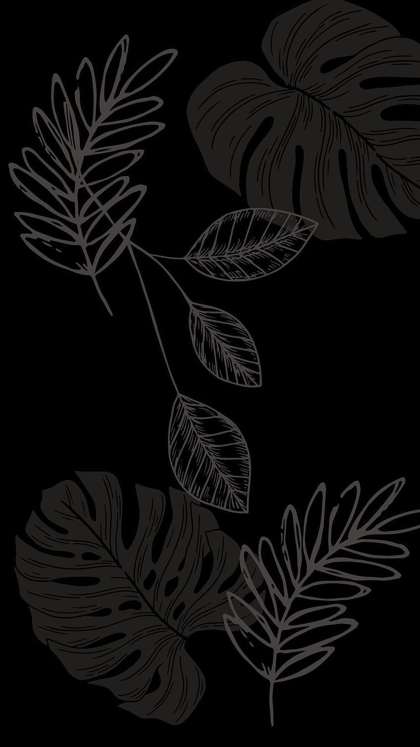 Black and White Palm Leaves Wallpaper, wall mural - ColorayDecor.com