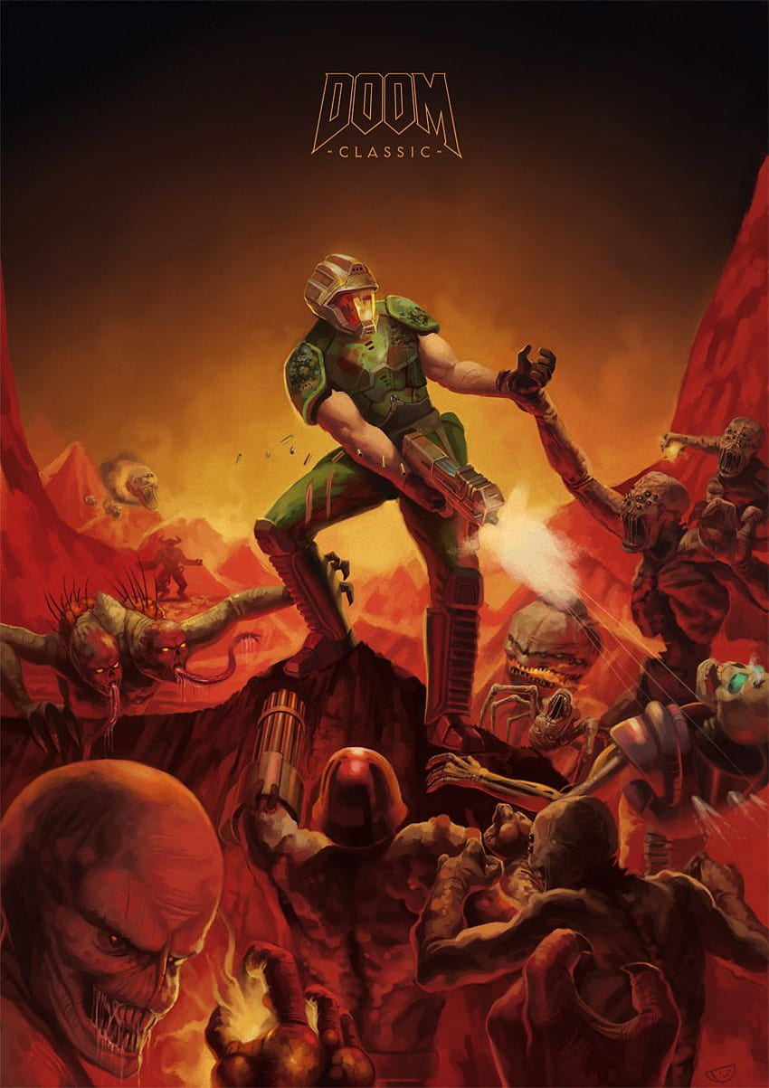 Bibit auf Dorky, Yet Awesome Art. Doom-Videospiel, Doom-Klassiker, Doom-Spiel, Original Doom HD-Handy-Hintergrundbild