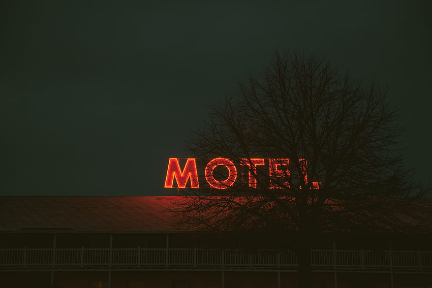 Noc, słowa, podświetlenie, oświetlenie, napis, znak, szyld, motel Tapeta HD