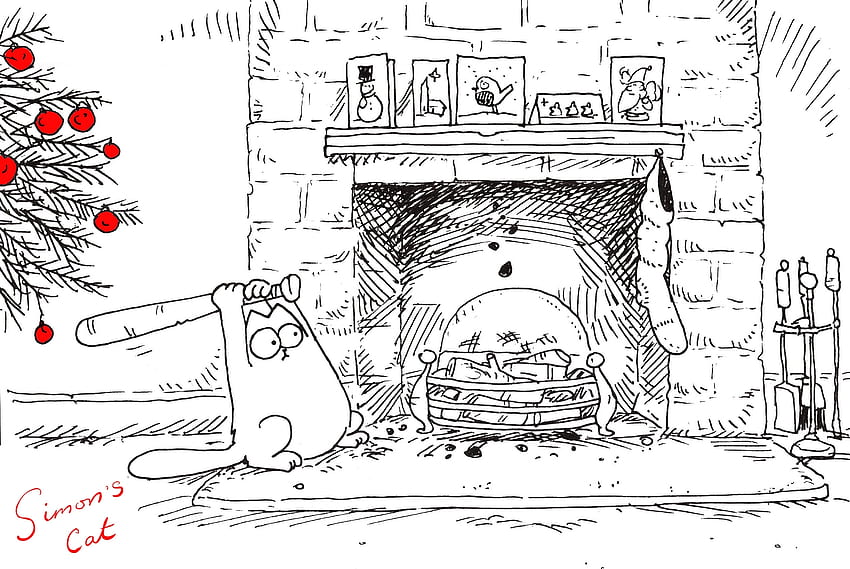 Cartoon, New Year, Simon's Cat, , , Fireplace, Simon's Cat HD wallpaper