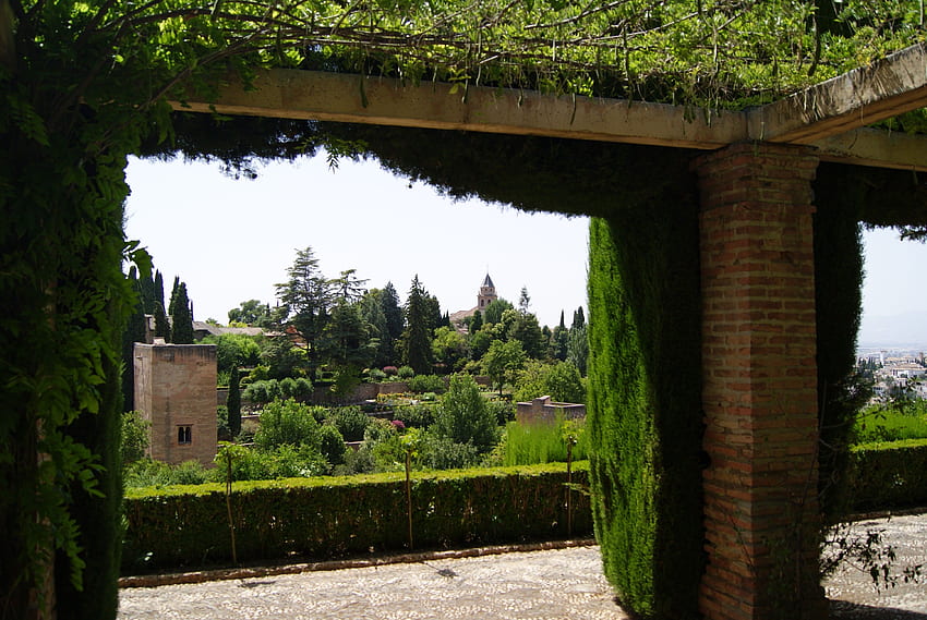 Other: Spain Granada Moorish Alhambra Medieval Green Generalife, Granada Landscape HD wallpaper