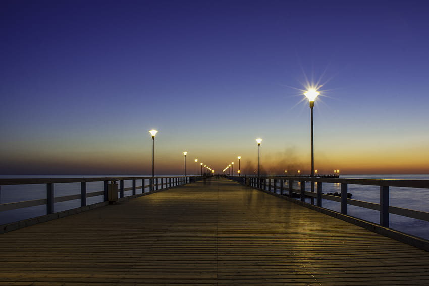 สะพาน ท่าเรือ ไม้ เที่ยวกลางคืน พระอาทิตย์ตก วอลล์เปเปอร์ HD