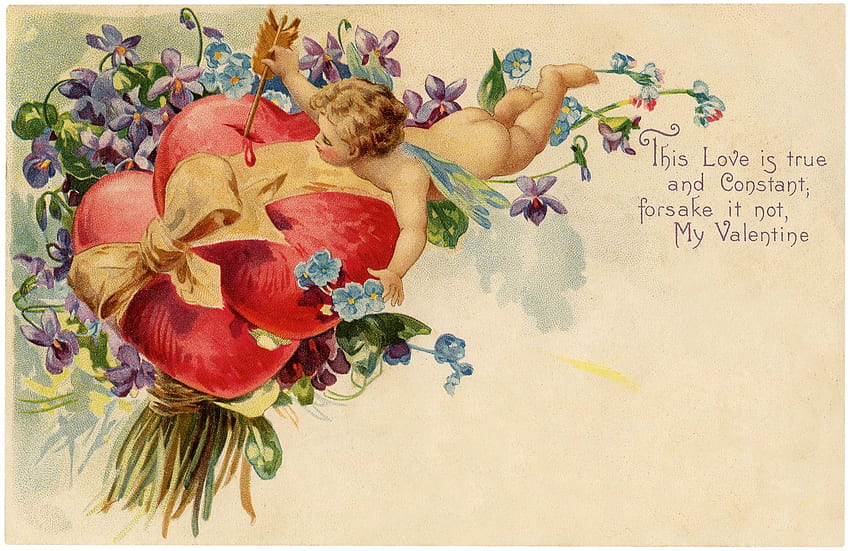 Cherubs Violet Vintage Valentine!, Hari Valentine Antik Wallpaper HD