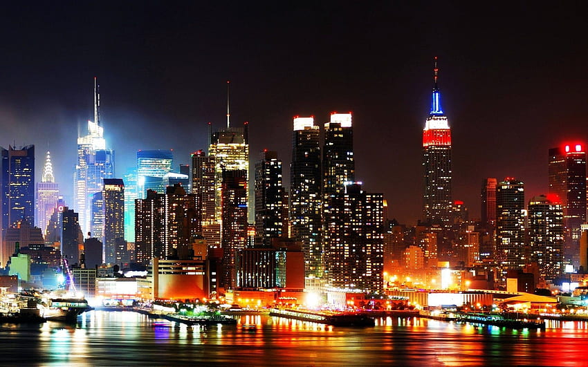 Силует на Ню Йорк през нощта [2560 X 1600]: HD тапет
