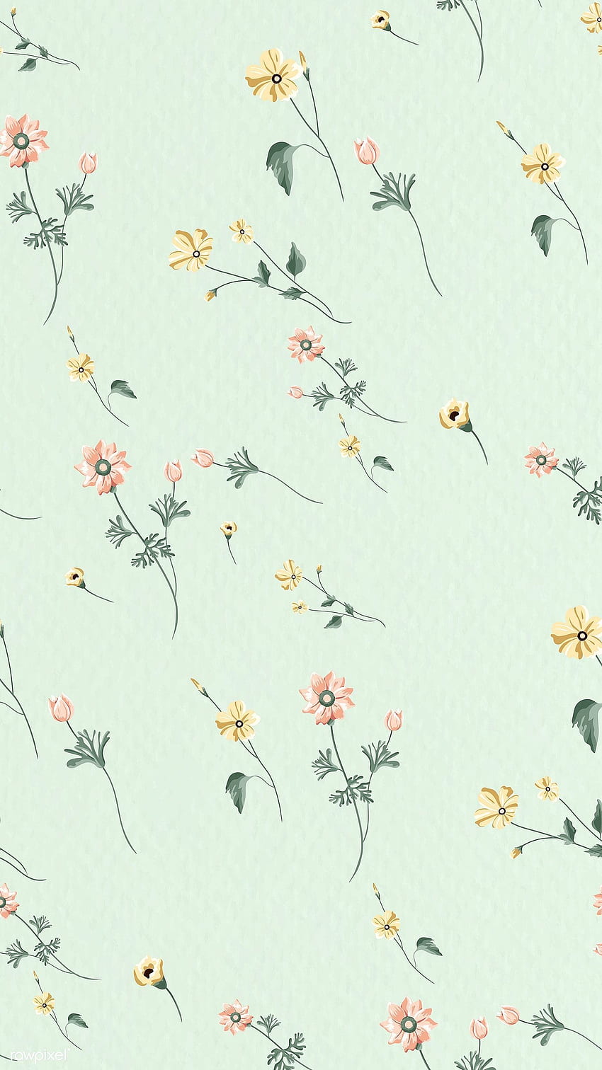 erstklassiger Vektor des nahtlosen Musters der blühenden Blume auf einem Grün. Vintage Blumen, Pastellhintergrund, tadelloses grünes iphone HD-Handy-Hintergrundbild