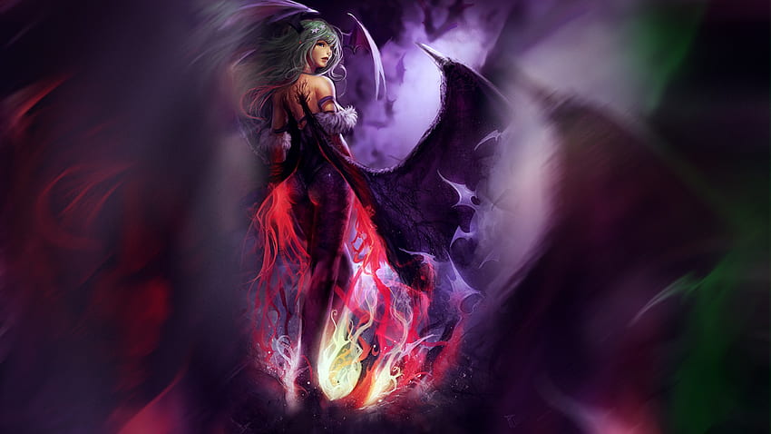 Darkstalkers Demon Fantasy Flame Green Hair Long Hair Morrigan Aensland Video Game Woman - Resolution: HD wallpaper