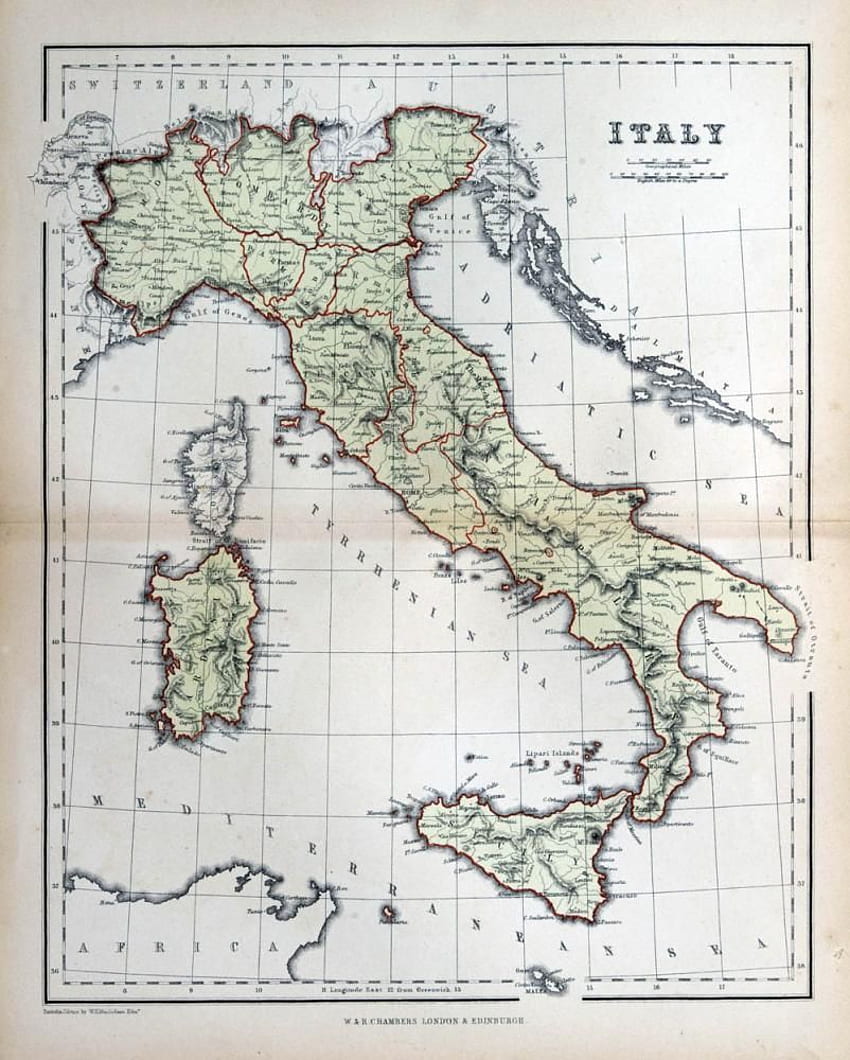 Old map of Italy, 1870 HD phone wallpaper