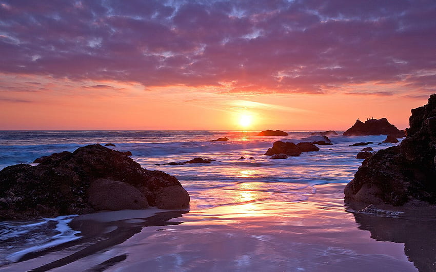 Nature, Sunset, Stones, Sea, Sun, Horizon, Shore, Bank, Romance HD wallpaper