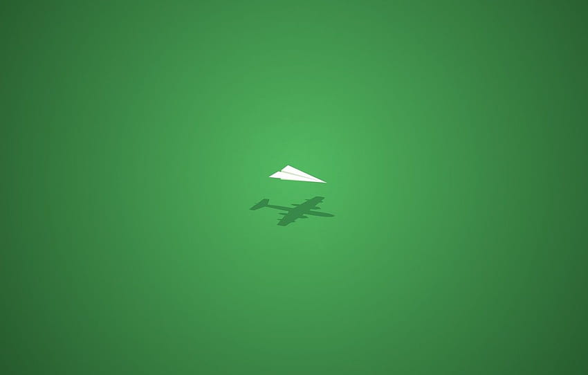 verde, sombra, minimalismo, avião de papel papel de parede HD