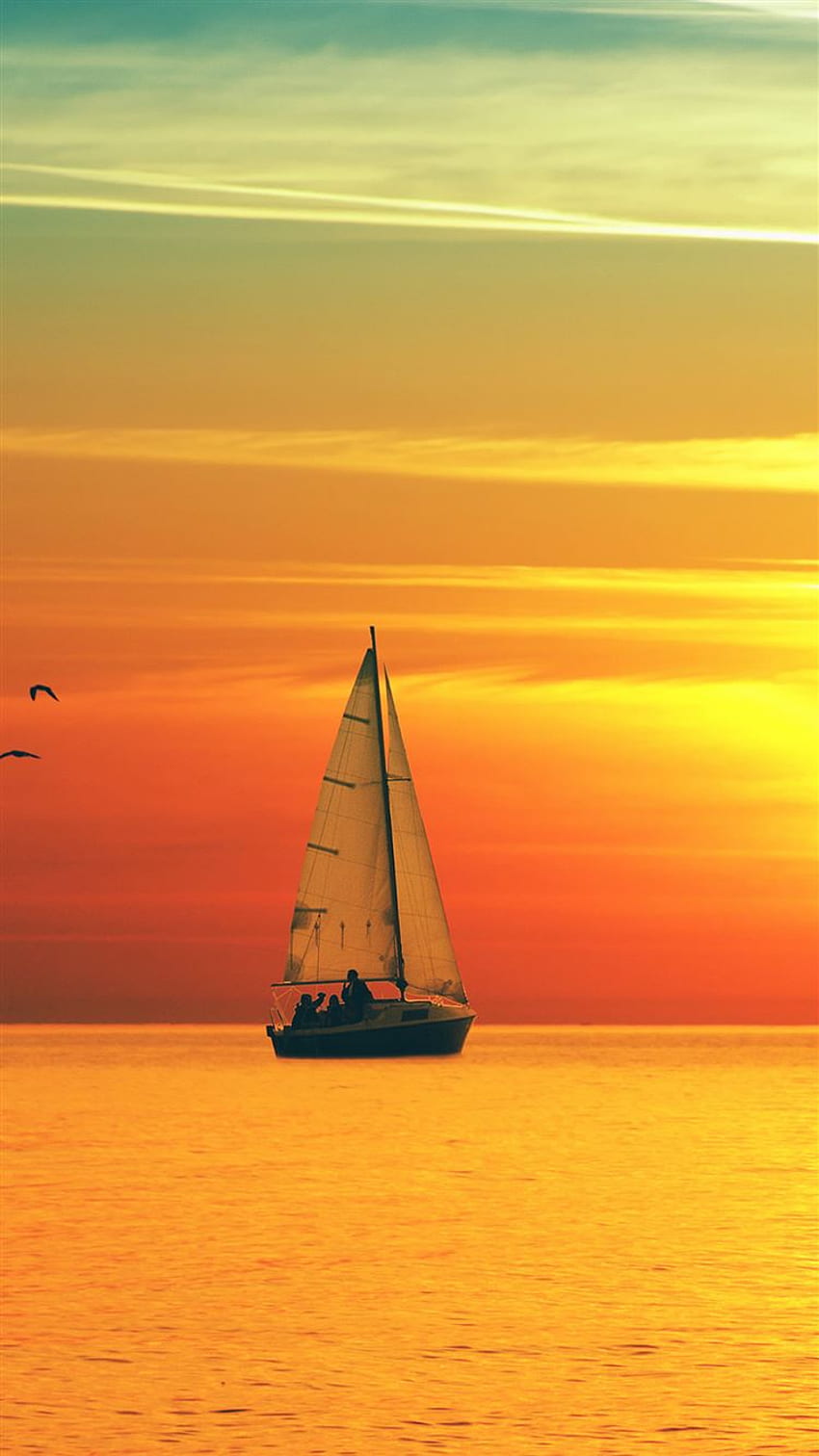 Golden Sunset Ocean Sail iPhone 8, iPhone ล่องเรือ วอลล์เปเปอร์โทรศัพท์ HD