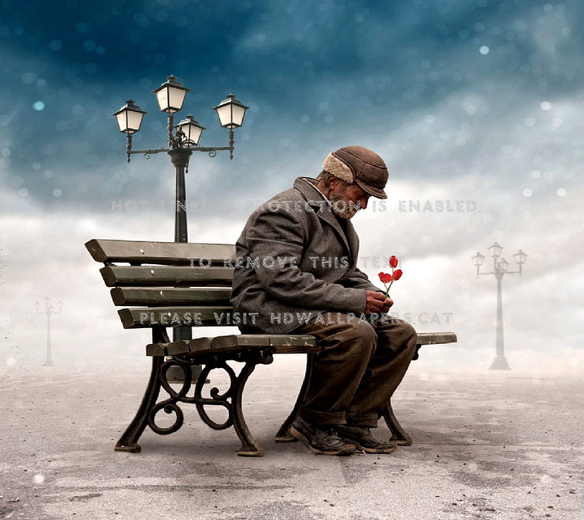 kesepian diffi sendirian taman pria duduk sedih Wallpaper HD