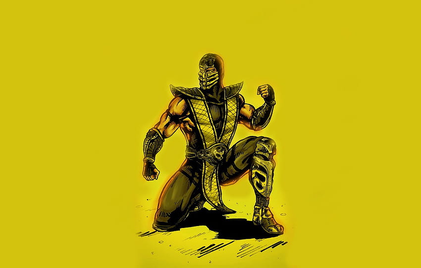 żółty, Skorpion, ninja, skorpion, śmiertelny kombat, ninja dla , sekcja gry, Mortal Kombat Ninjas Tapeta HD